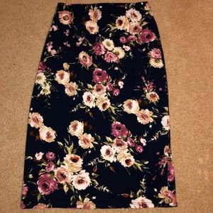 Navy Blue/Floral Rainbow Brand Pencil Skirt